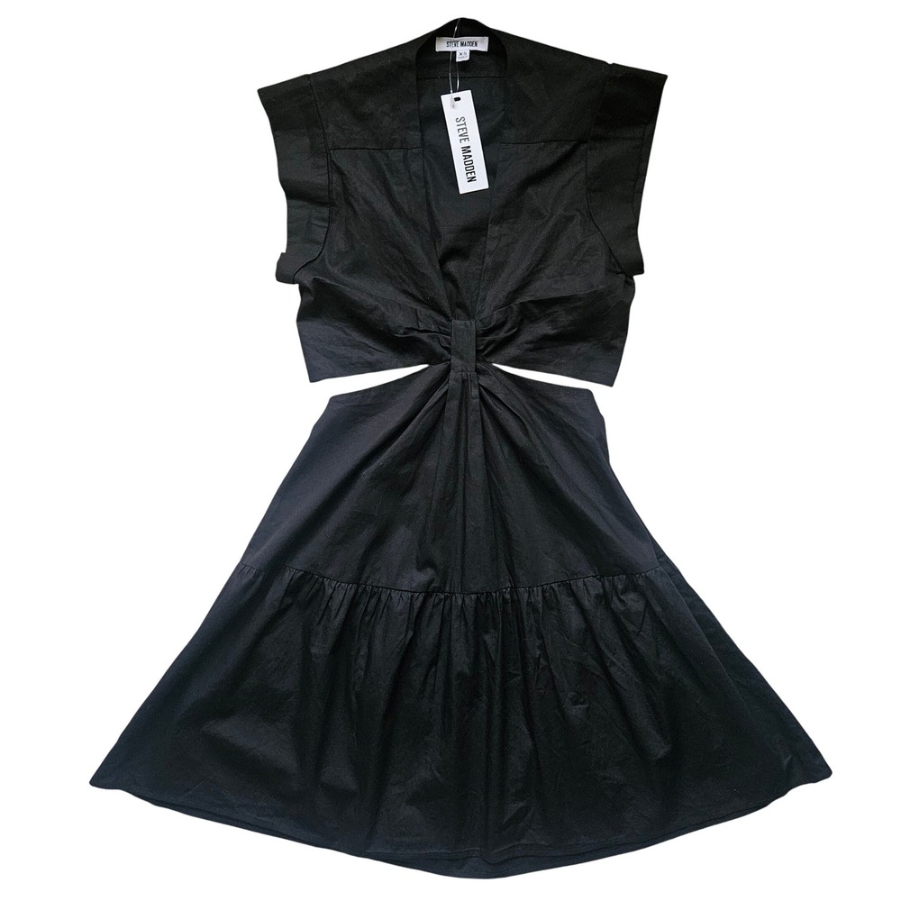 Steve Madden Amanda Black Cutout Twist Front Tiered‎ Mini Dress XS